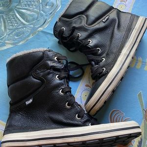 Black leather Keds high top lace up sneakers boots